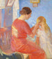 De moeder vlecht de haren van het kind - Anna Ancher — weergave van het kunstwerk