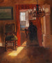 Binnen Skagen met een zonnestraal op de vloer - Anna Ancher — weergave van het kunstwerk