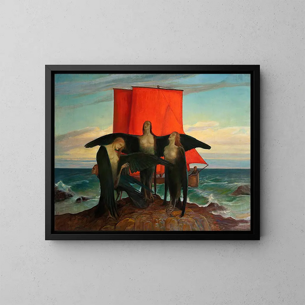 Scene symbolique against the sea - Anna Berent — framed artwork on a wall