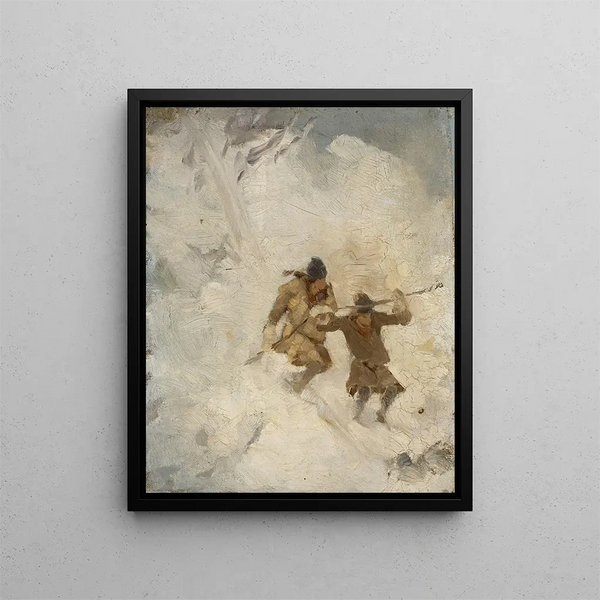 Study of Two Sami Skiers - Anna Nordlander — framed artwork on a wall