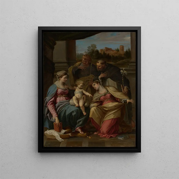 The Virgin and Child with Saints Lucy, Dominic, and Louis of France - Annibale Carracci — framed artwork on a wall