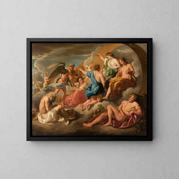 Apollon die zijn strijdwagen aan Phaéton toewijst - Anoniem — ingelijst kunstwerk aan de muur