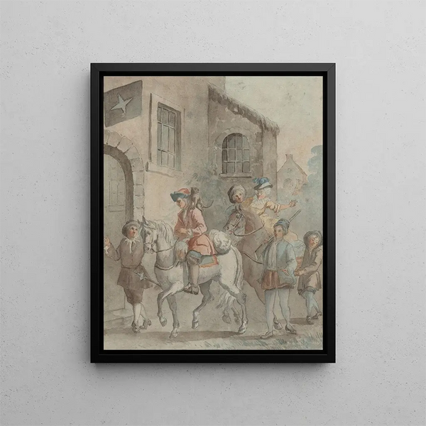 Aankomst bij een herberg - Anoniem — ingelijst kunstwerk aan de muur