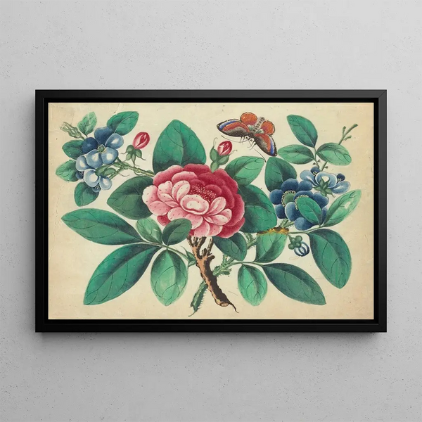 Anonymous - Large red flower blue flowers butterfly.webp