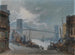 van het uitzicht op de New Yorkse scène van de Brooklyn-brug, geopend in 1883, met South Street op de voorgrond - Anoniem — weergave van het kunstwerk