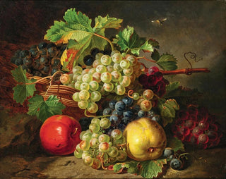 Antal Jozsef Strohmayer - Fruit Still Life with Grapes Apples and Daisies.webp