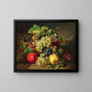 Antal Jozsef Strohmayer - Fruit Still Life with Grapes Apples and Daisies.webp