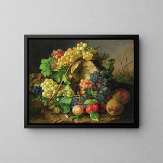 Antal Jozsef Strohmayer - Fruit Still Life with Grapes Apples and a Wasp.webp