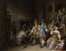 Binnenkant van een wachtruimte met een compagnie van halberdiers, kaartspelers en een vrouw met een kind - Anthonie Palamedesz — weergave van het kunstwerk