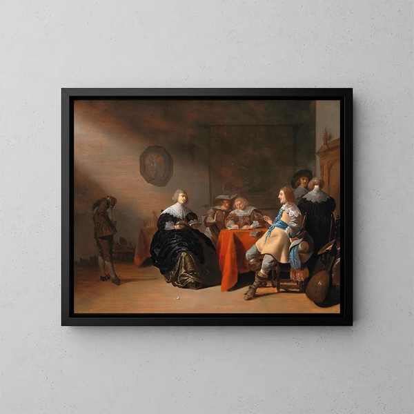 an interior with guests conversing at a table - Anthonie Palamedesz — framed artwork on a wall