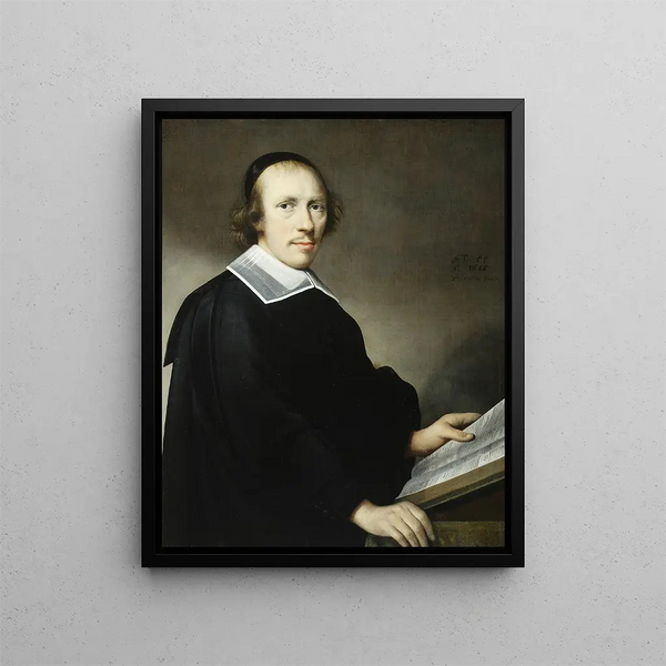 Portrait of a man with a book - Anthonie Palamedesz — framed artwork on a wall