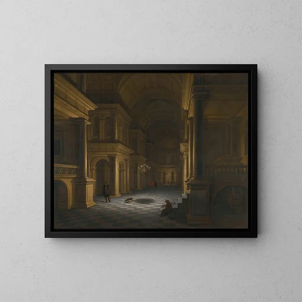 L interior of a classical church - Anthonie de Lorme — framed artwork on a wall