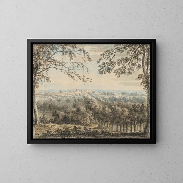 View of Windsor Castle and the Long Walk from Snow Hill - Anthony Devis — framed artwork on a wall