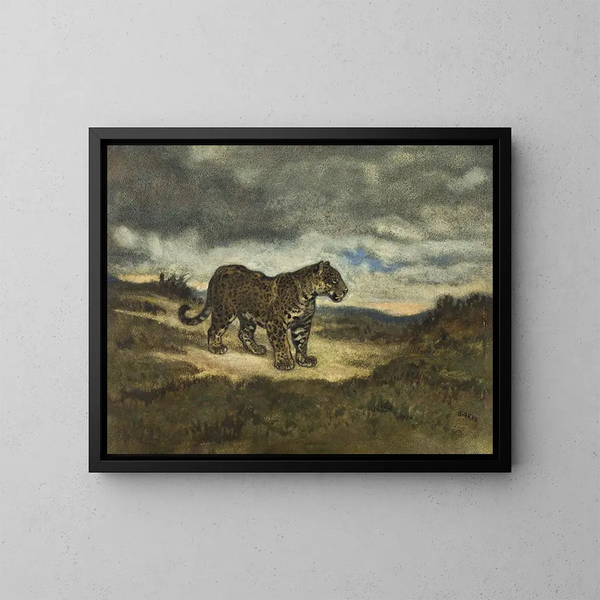 Standing Jaguar Painting - Antoine-Louis Barye — framed artwork on a wall