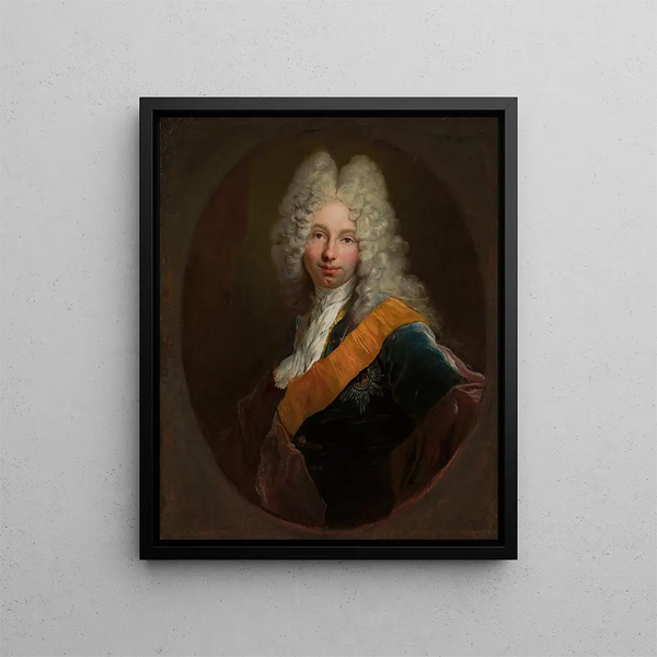 Friedrich Wilhelm Kettler 1692-1711 Painting of a man wearing a wig and decorated with the Order of the Black Eagle - Antoine Pesne — framed artwork on a wall