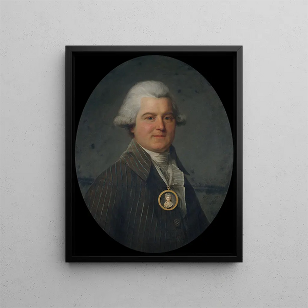 Portrait of a man wearing a medallion with his wife's likeness - Antoine Vestier — framed artwork on a wall
