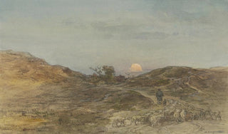 Anton Burger - Hohlweg mit Schafherde bei Sonnenuntergang.webp