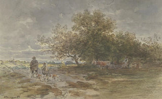 Anton Burger - Landschaft mit Jger und pflgendem Bauer.webp