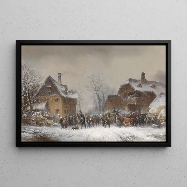Anton Doll - Reges Treiben in einem winterlich verschneiten Dorf.webp