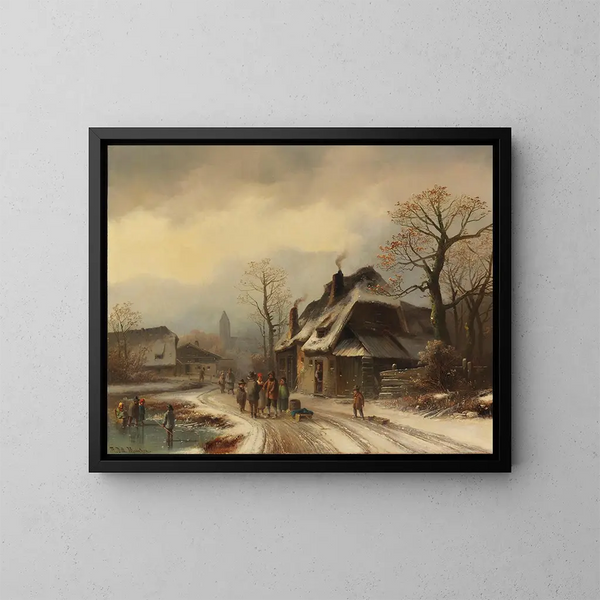 View of a Village in Winter - Anton Doll — framed artwork on a wall