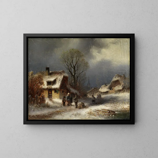Village scene in winter - Anton Doll — framed artwork on a wall