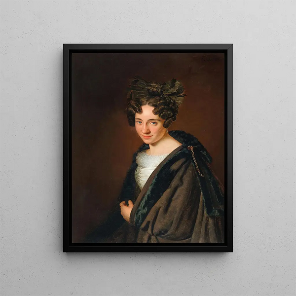 Portrait of a young woman with a black bow in her hair - Anton Einsle — framed artwork on a wall