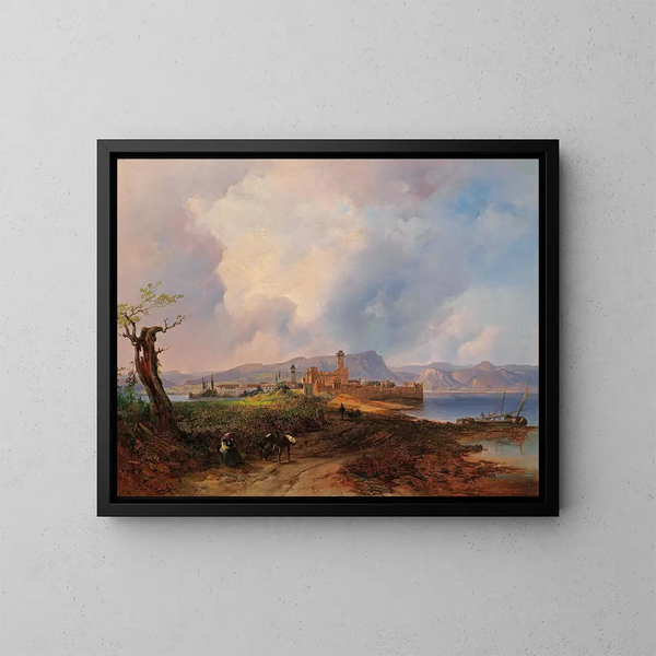 View of the Sermione Castle on Sermione Island on Lake Garda - Anton Hansch — framed artwork on a wall