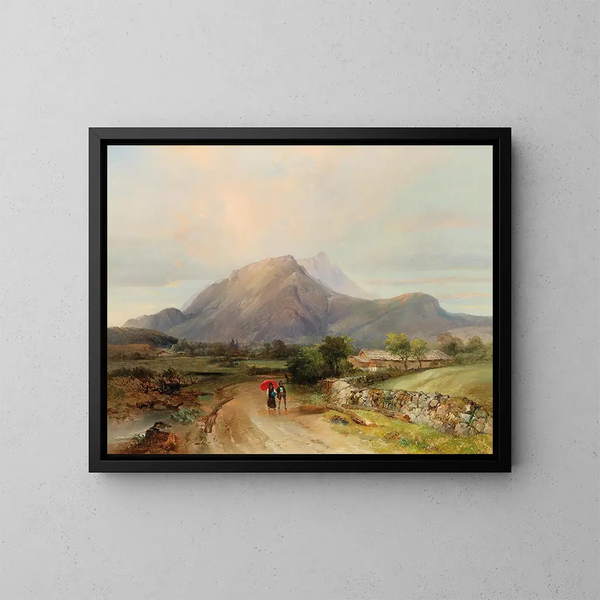 Landscape with Walkers - Anton Hansch — framed artwork on a wall