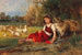 Jonge vrouw met ganzen rustend - Anton Heinrich Dieffenbach — weergave van het kunstwerk