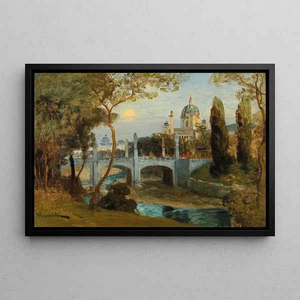 Anton Hlavacek - A View of the Wien River and the Church of St Charles.webp