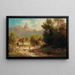 Landschap met eendenvijver en uitzicht op een kasteel - Anton Hugo Ullik — ingelijst kunstwerk aan de muur