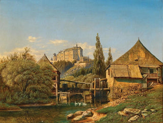 Anton Liehm - A View of a Weir in the Szava River in the Background esk ternberk Castle.webp