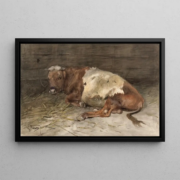 Young lying bull - Anton Mauve — framed artwork on a wall