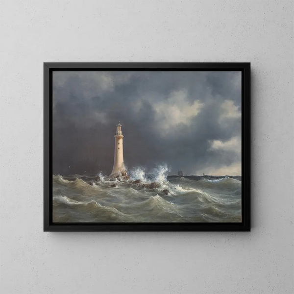 Eddystone Lighthouse - Anton Melbye — framed artwork on a wall