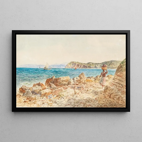 Coastal motif painting in Durazzo - Anton Perko — framed artwork on a wall