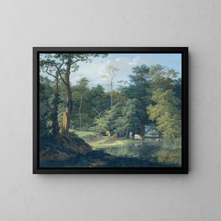 Anton Radl - Viehtrnke im Wald links ein Jger.webp