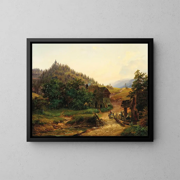 a pedestrian bridge near Rthelstein Castle in Styria - Anton Schiffer — framed artwork on a wall