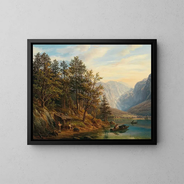 Partie vers Hallstatt après Obertraun dans le Salzkammergut - Anton Schiffer — framed artwork on a wall