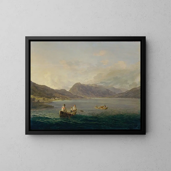Austrian Alpine Lake Painting - Anton Schiffer — framed artwork on a wall