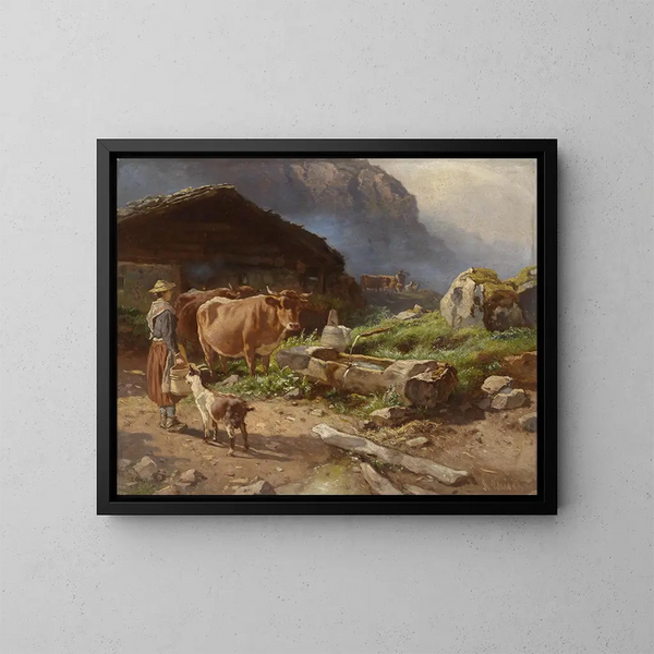 On the mountain pasture - Anton Schrödl — framed artwork on a wall