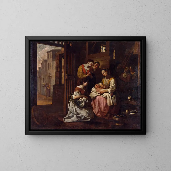 Birth of Saint Francis - Antoni Viladomat — framed artwork on a wall