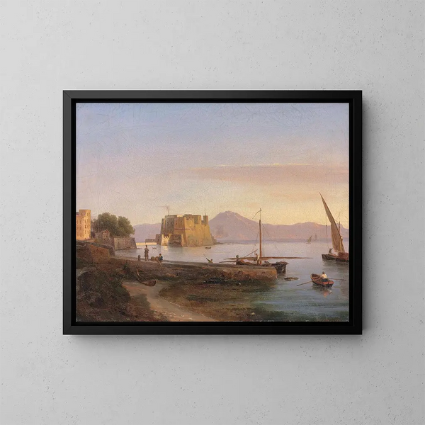 Fishermen at Castel dell'Ovo in Naples - Antonie Sminck Pitloo — framed artwork on a wall