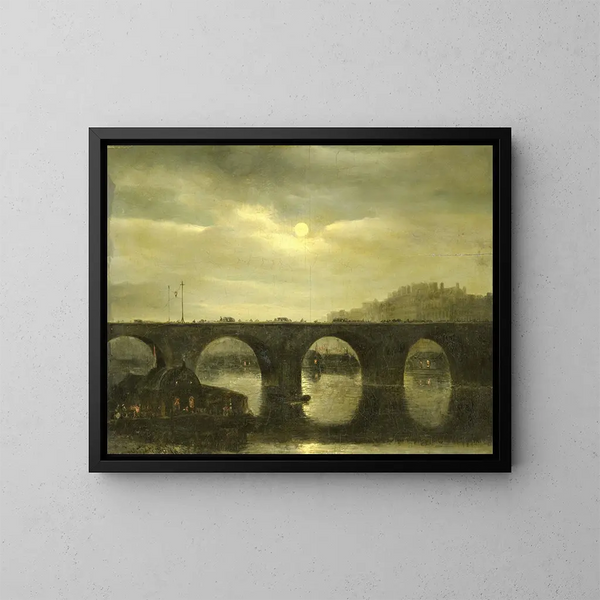 one of the bridges over the Seine in Paris under the moon - Antonie Waldorp — framed artwork on a wall