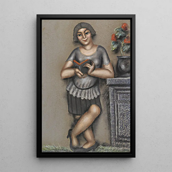Young girl reading - Antonín Procházka — framed artwork on a wall