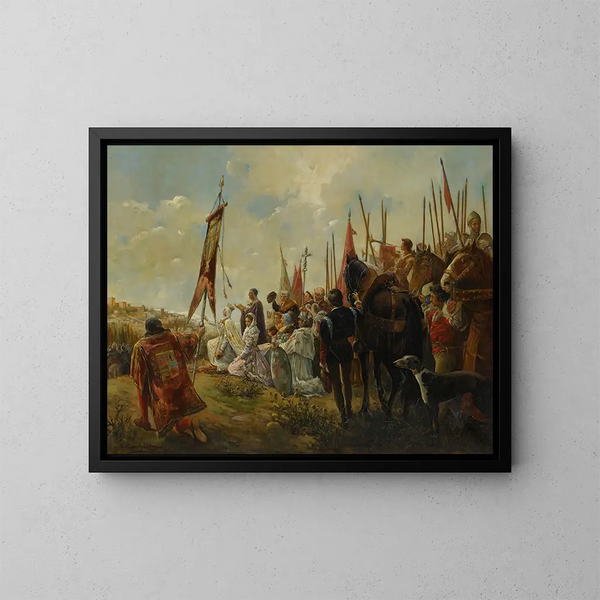 Isabelle I of Castile painting, conqueror of Granada - Antonio Casanova y Estorach — framed artwork on a wall