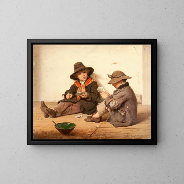 Boys Playing Cards - Antonio Ermolao Paoletti — framed artwork on a wall