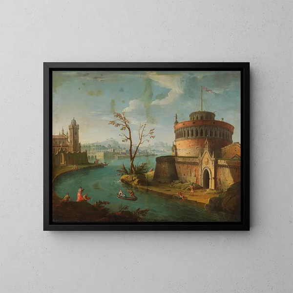 Een grillig rivierlandschap in Italiaanse stijl - Antonio Joli — ingelijst kunstwerk aan de muur