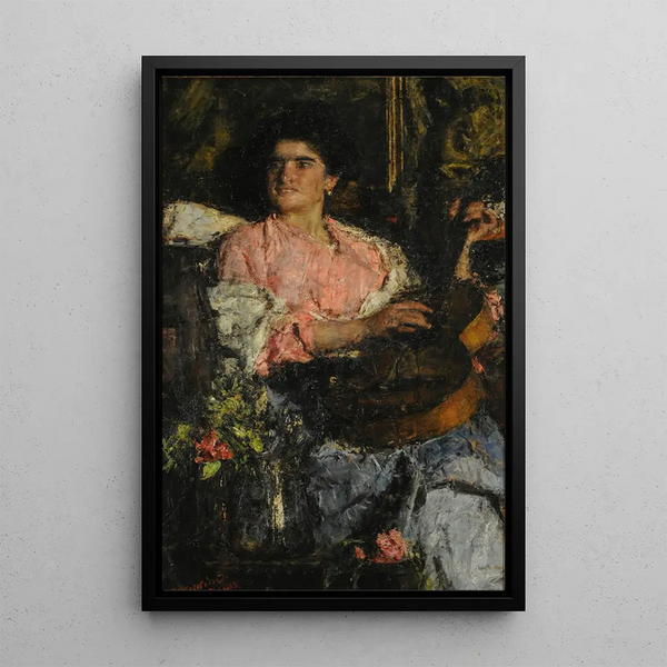 Joyful Song Painting - Antonio Mancini — framed artwork on a wall