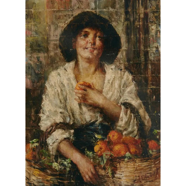 Orange Seller - Antonio Mancini — framed artwork on a wall