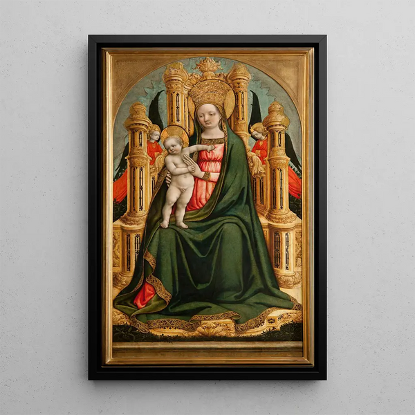 La Vierge à l'Enfant en majesté et deux anges - Antonio Vivarini — framed artwork on a wall